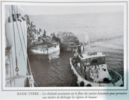 Les chalands accostaient sur le flanc des navires bananiers pour permettre aux dockers de décharger les régimes de banane